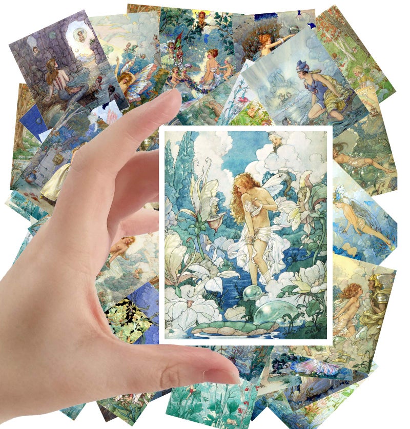 PIXILUV Large Stickers (24 pcs 2.5"x3.5") Fairy Tales Vintage Kids Book Illustration Fairy and Flowers - Image 1